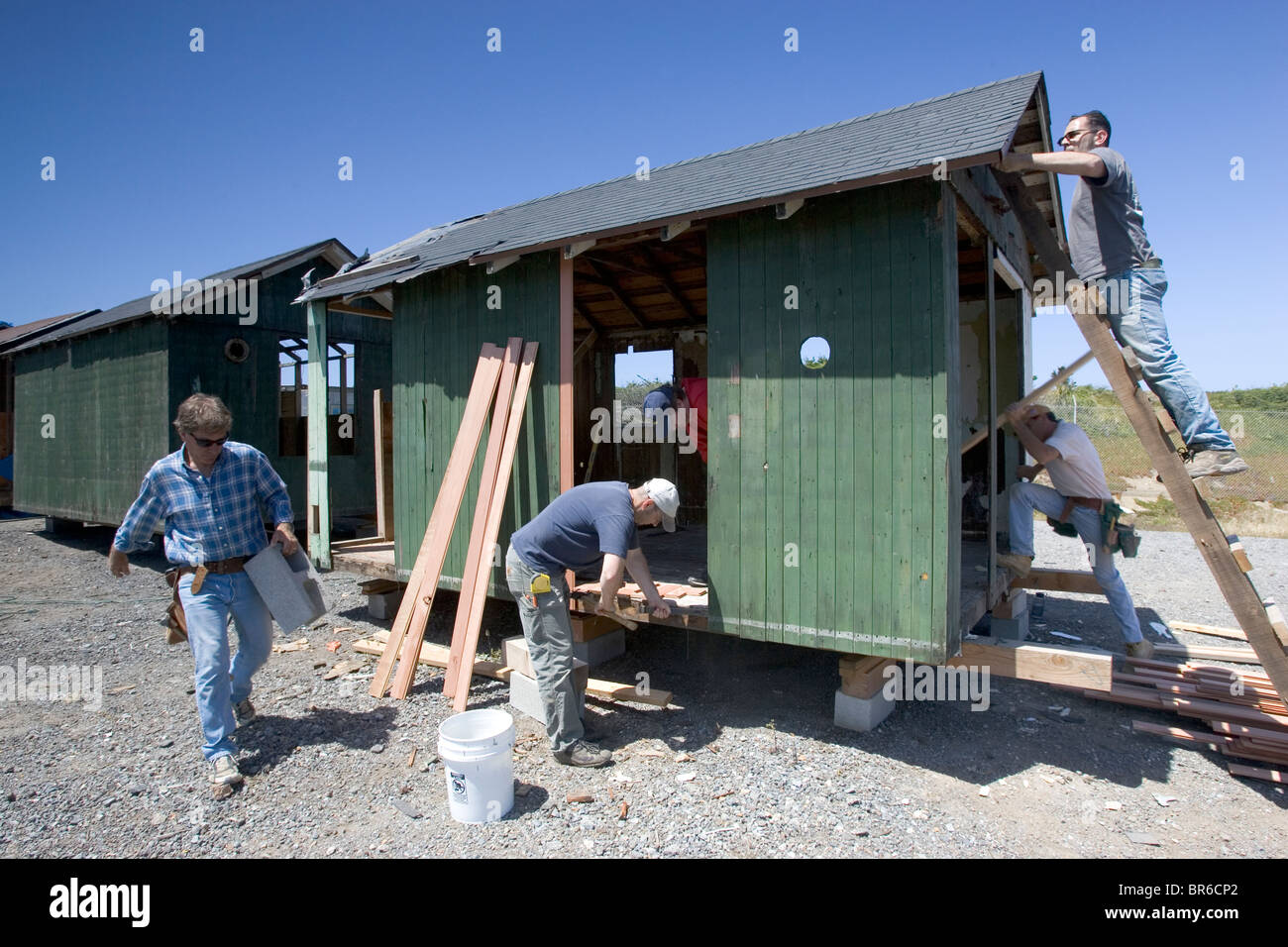 Earthquake shacks. Stock Photo