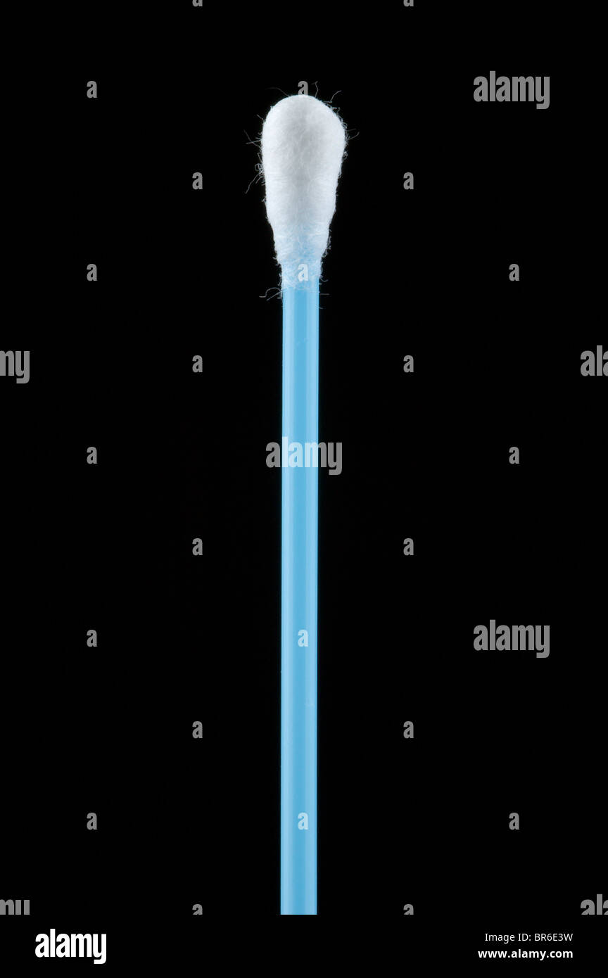 Blue plastic Qtip / cotton bud on black Stock Photo Alamy