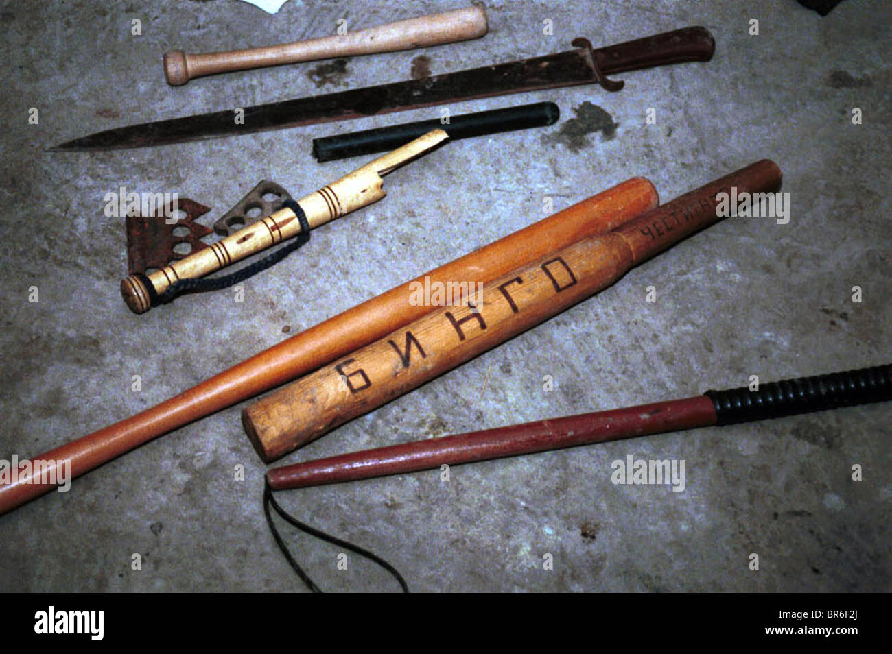 Torture weapons used at a police station torture chamber used by Serbian police in Pristina, Kosovo. Stock Photo