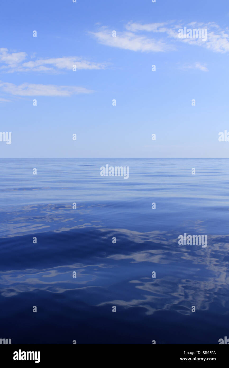 blue sea horizon ocean perfect in calm sunny day mediterranean Stock Photo