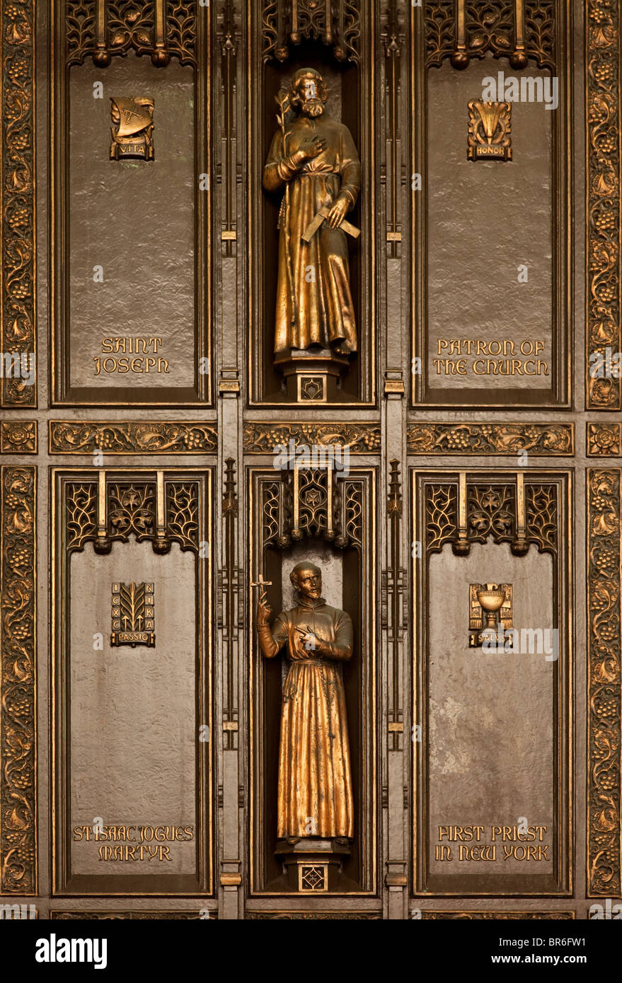 Main Door panel details on St. Patrick's Cathedral in Manhattan, New York City USA Stock Photo