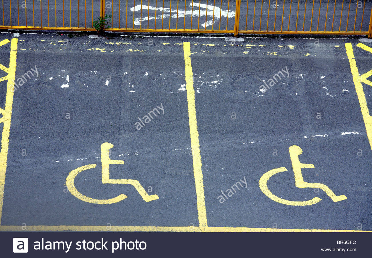 Two parking spaces for Disabled drivers Stock Photo