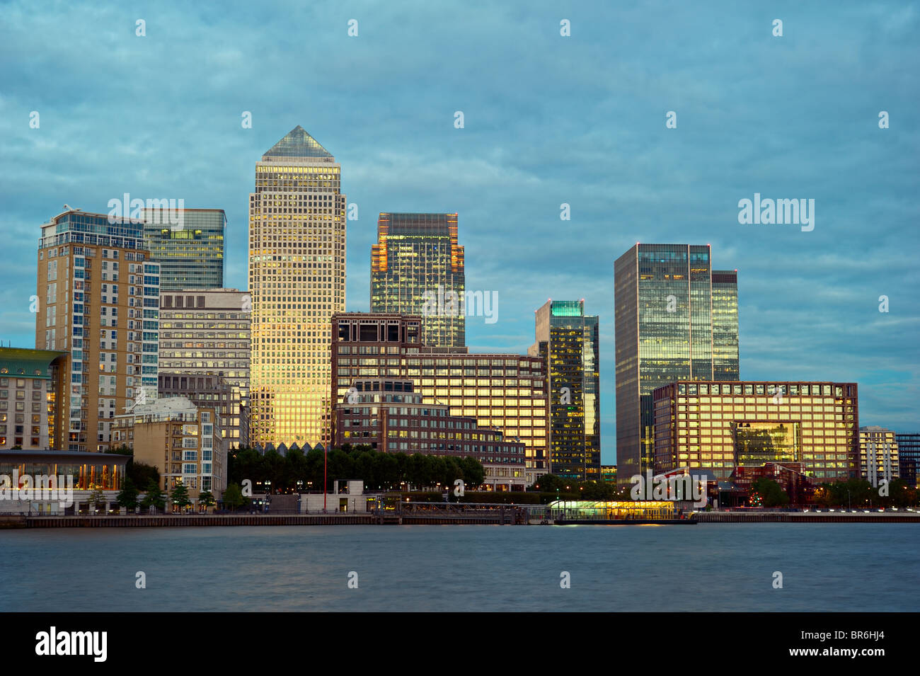 Canary Wharf, the other financial business district, Isle of Dogs, London, England, UK, Europe, at dusk Stock Photo