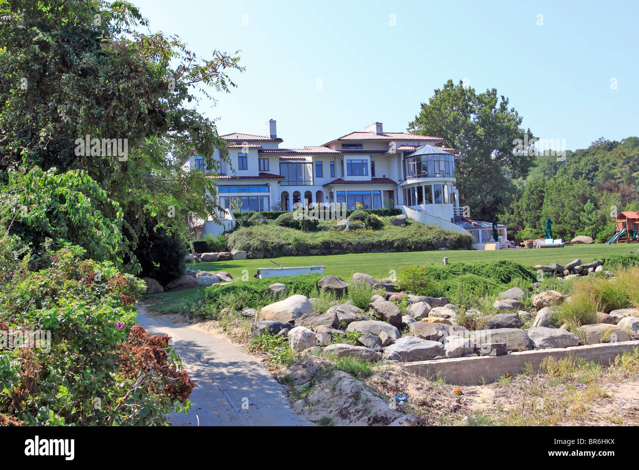 Waterfront mansion Sands Point Long Island NY Stock Photo Alamy