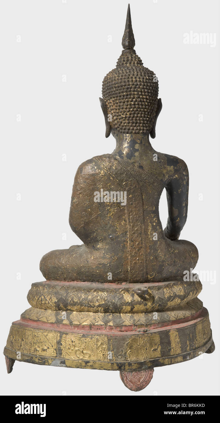 Antique Metal Broken Statue of the Buddha w/ Wooden Beads