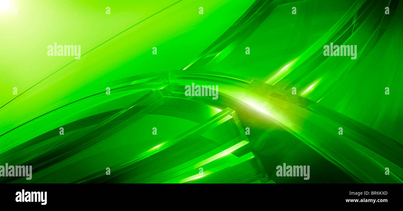 Three-dimensional curved lines in green Stock Photo