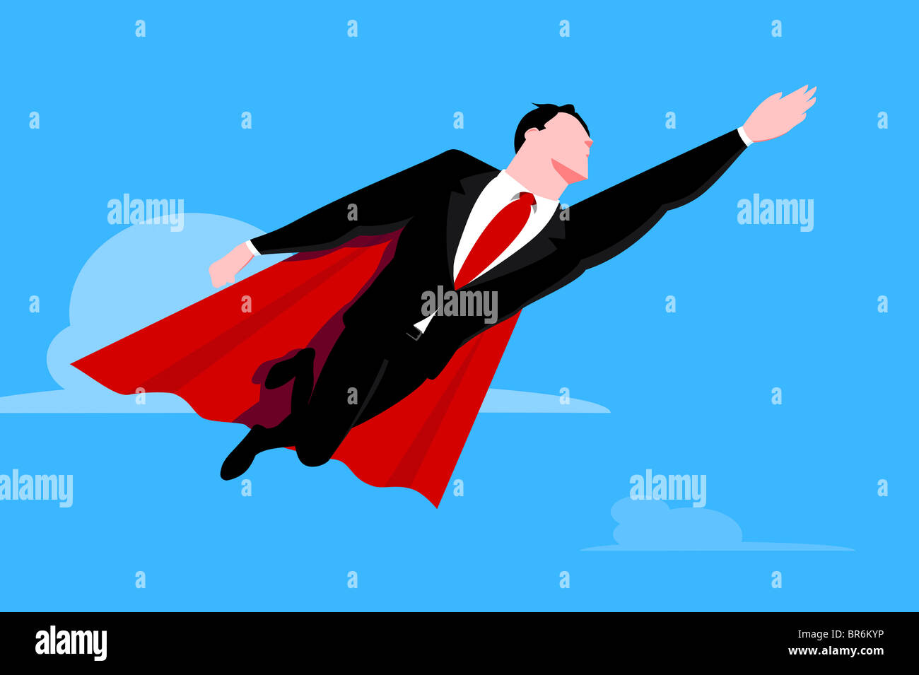 Flying businessman superhero Stock Photo