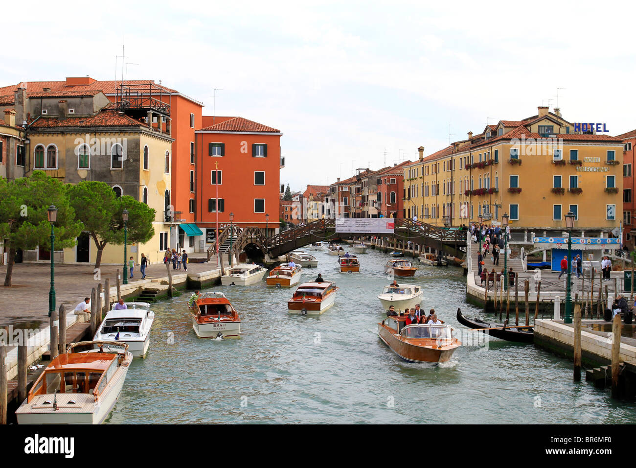 water taxis on the Canale di Santa Chiara, Piazzale Roma, Venice, Italy Stock Photo