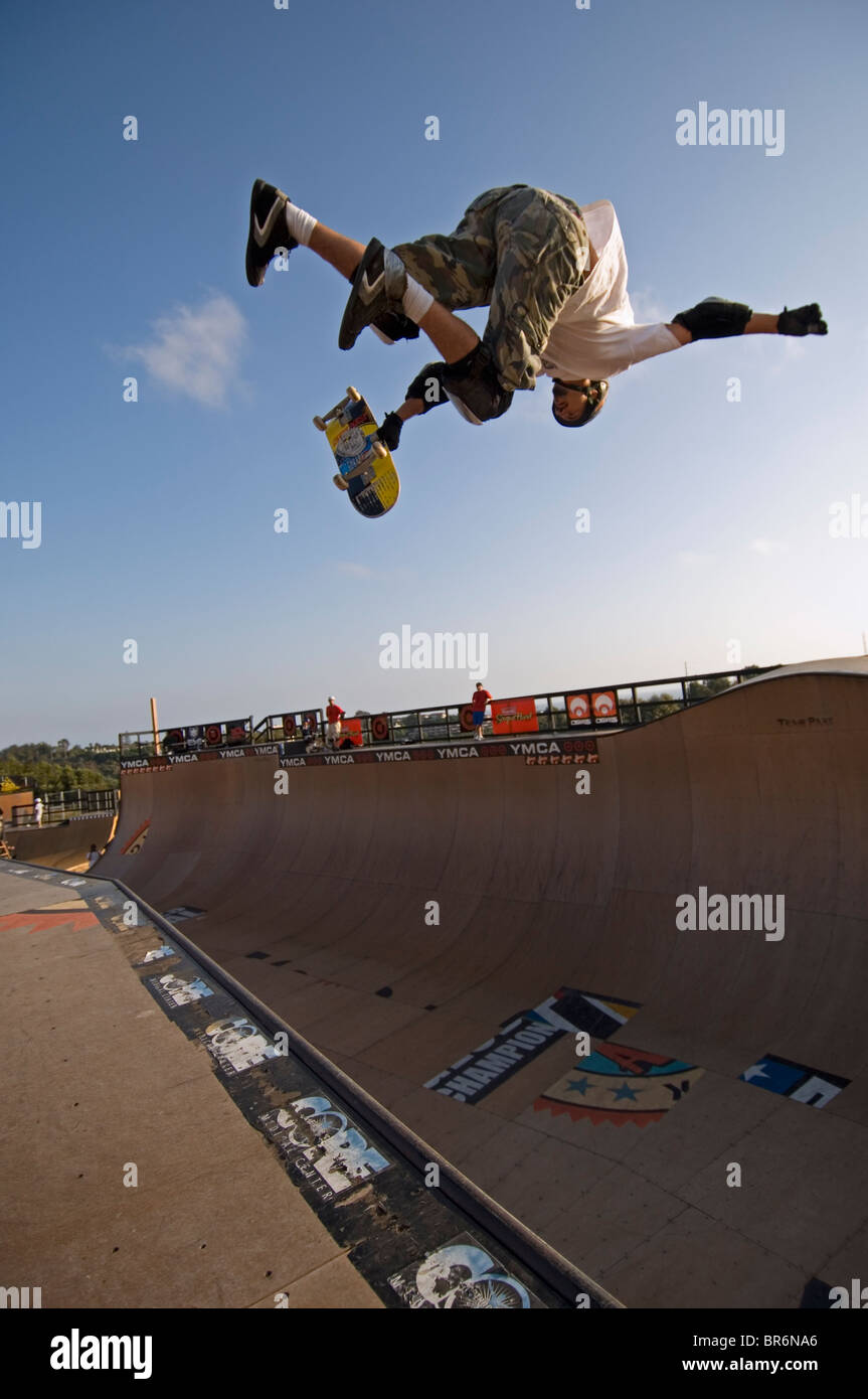 Pro Skater Bob Burnquist Practicing A Trick On His Skateboard Shortly Before A Big Competition In A Skatepark In Encinitas Stock Photo Alamy