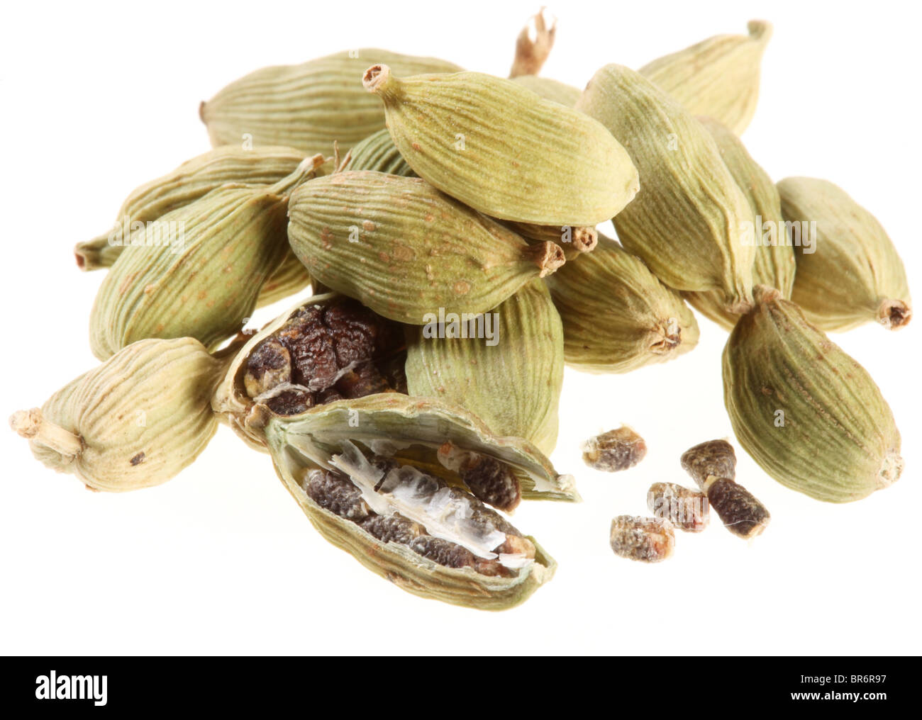 Cardamom seeds on a white background Stock Photo Alamy