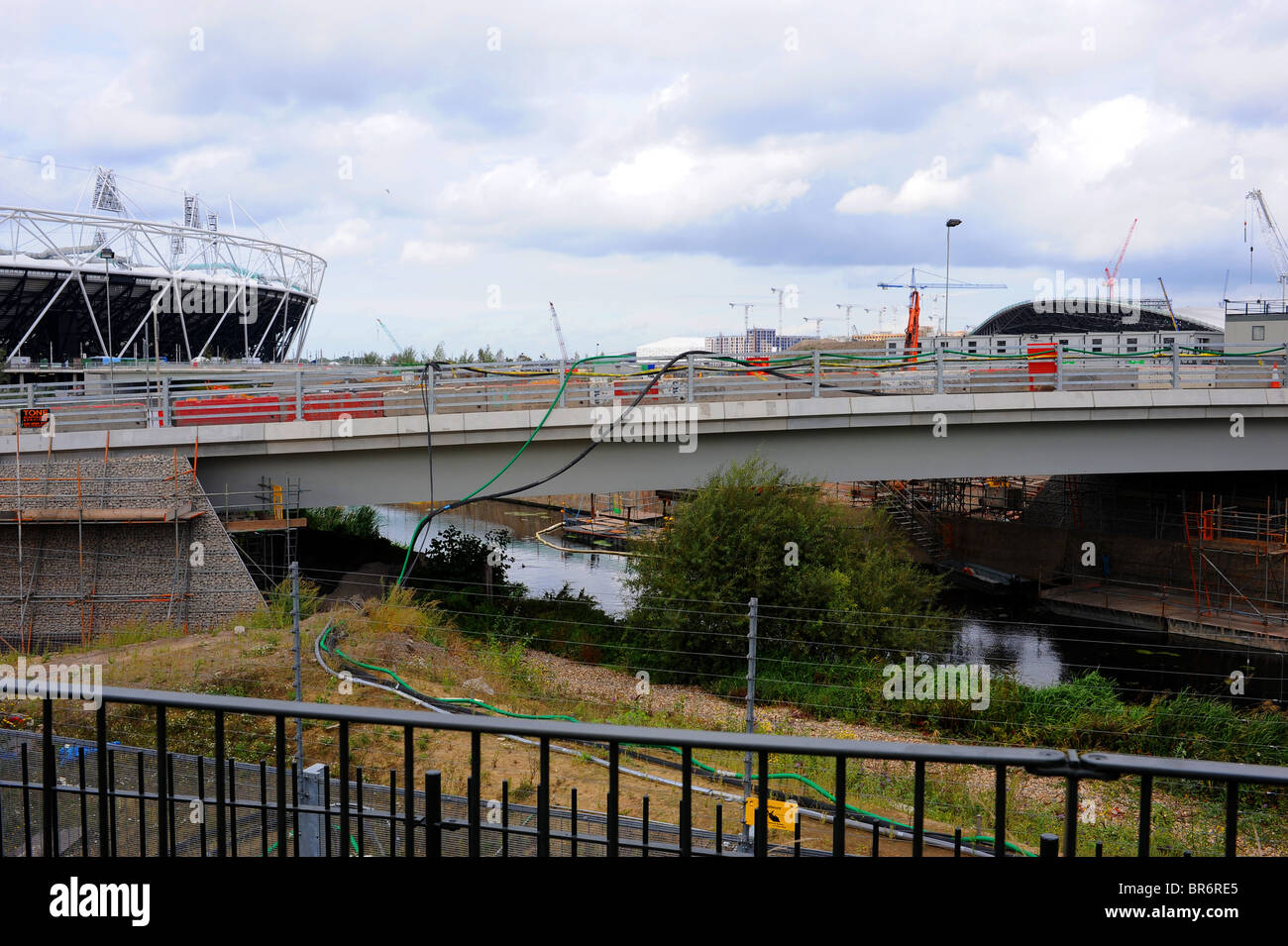 The River Lee flowing under the bridge at the 2012 Summer Olympics Venue - London Stock Photo