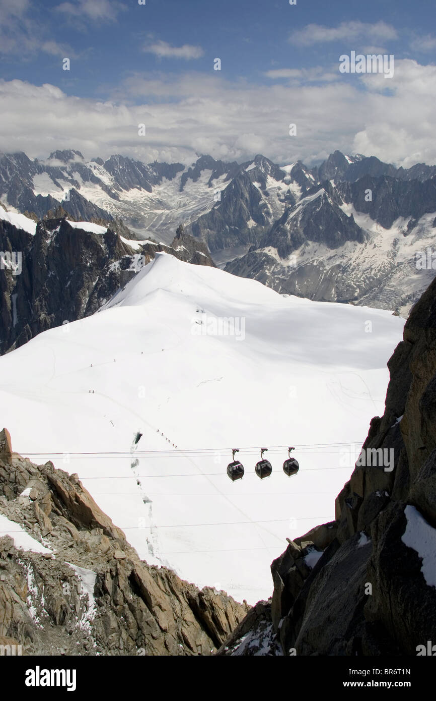 Cable cars leave from the Aiguille du Midi. French Alps Stock Photo Alamy