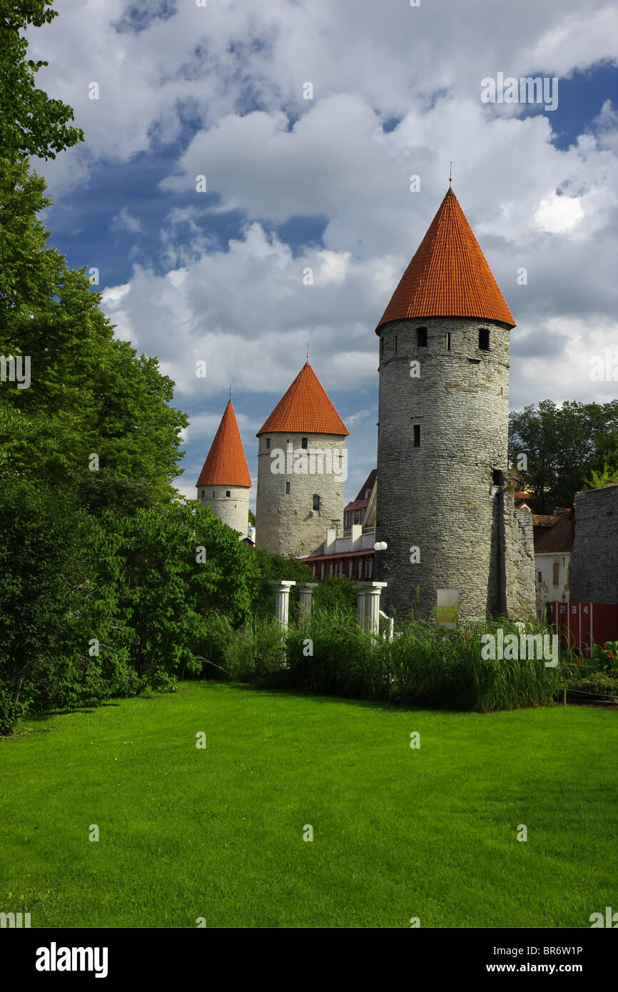 Old towers being part of an ancient Tallinn city wall Stock Photo