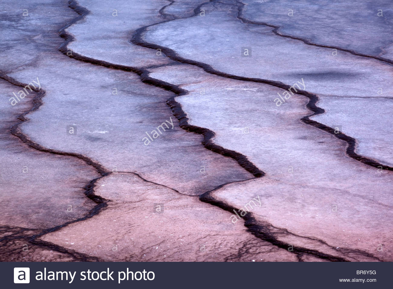 Grand Prismatic Spring Bacterial Mat Patterns, Yellowstone National Park, Wyoming Stock Photo