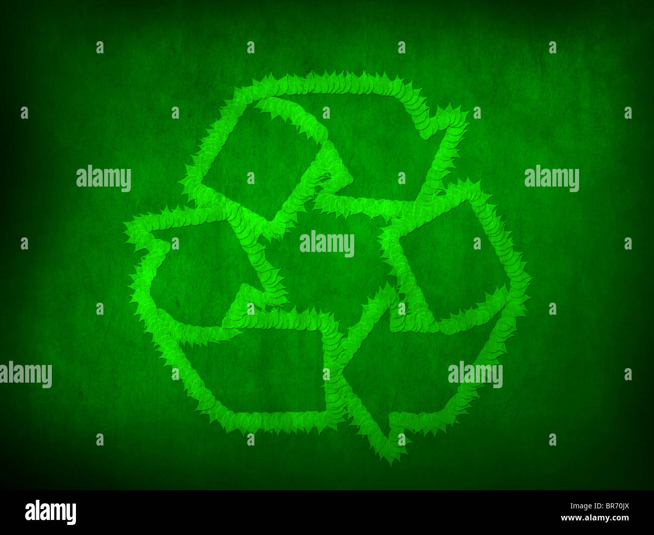 Green recycle symbol on grunge background, environment concept Stock