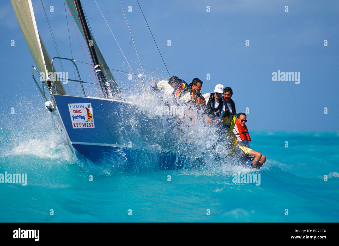 Jboat bashing its way to windward through the waves at Key West Race Week, Florida, USA, 1999. Stock Photo