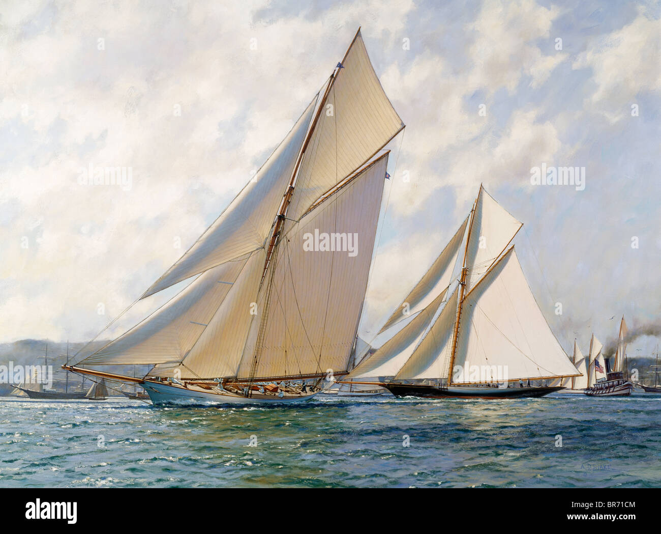 Volunteer leads "Thistle" in the first race for the America's Cup, September 27th 1887. Oil on canvas, 30" x 40", 1999. Privat Stock Photo