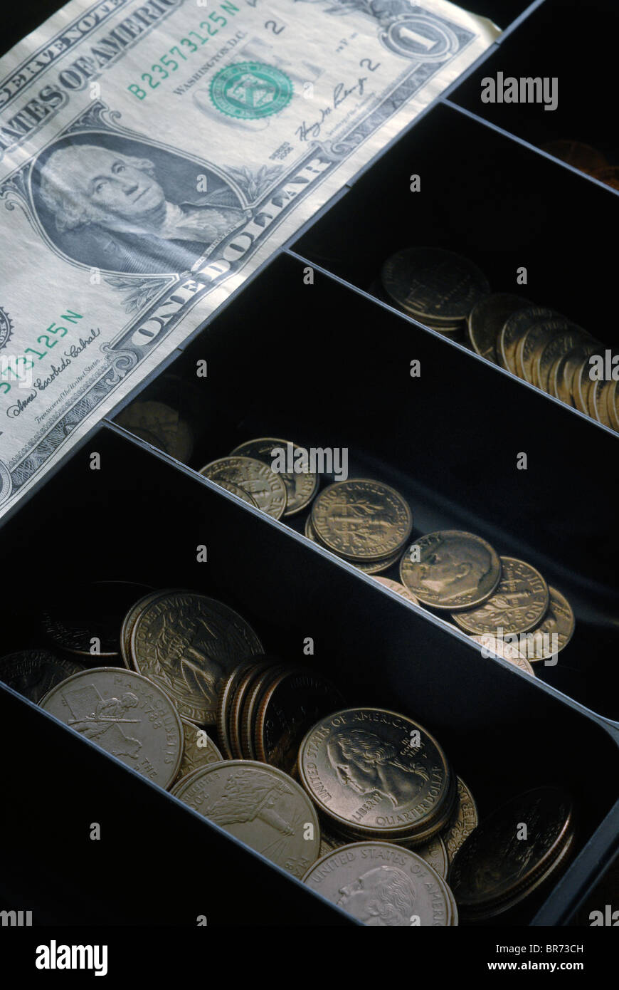 American money in a cash drawer Stock Photo