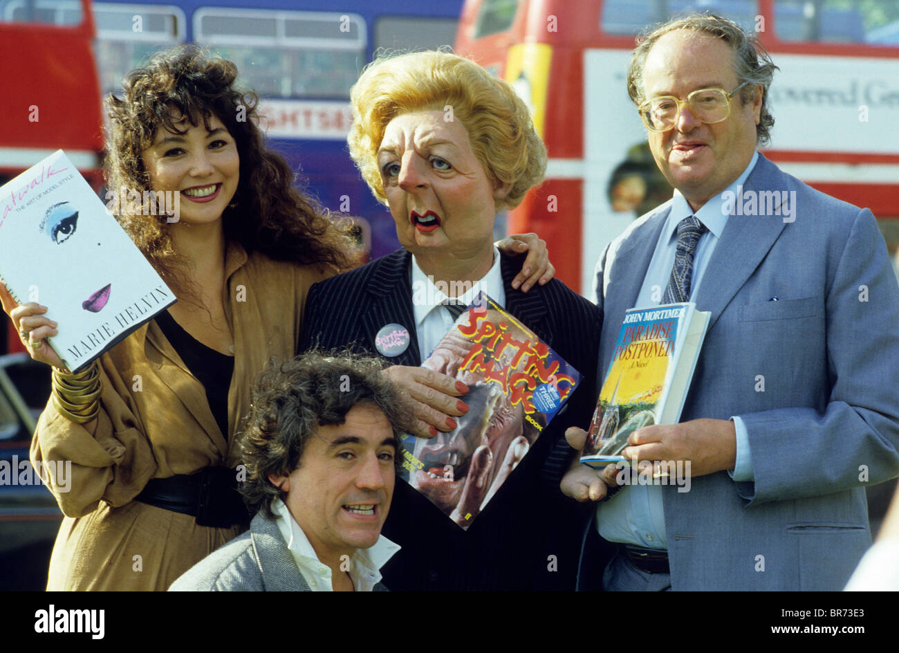 Marie Helvin and John Mortimer with Spitting Images puppet of Margaret Thatcher. Stock Photo