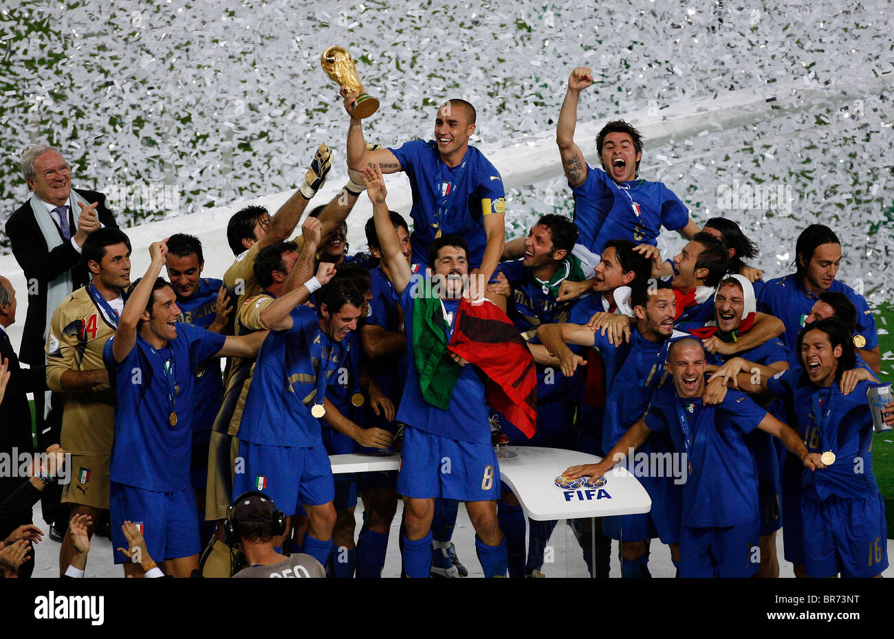 Italian captain Fabio Cannavaro lifts the trophy after the FIFA 2006 World Cup Final Stock Photo