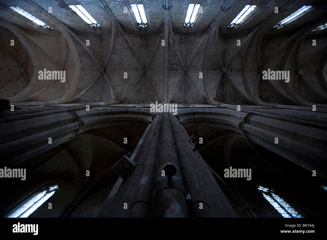 Large arches form a tall celling in Saint Maximin France. Stock Photo