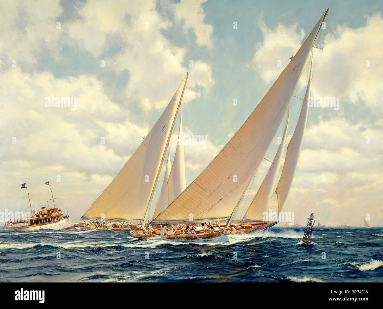 America's Cup, September 22, 1934. Endeavour and Rainbow Oil on canvas, 30" x 40", 2002. Copyright ©  2002 A.D Blake. All righ Stock Photo