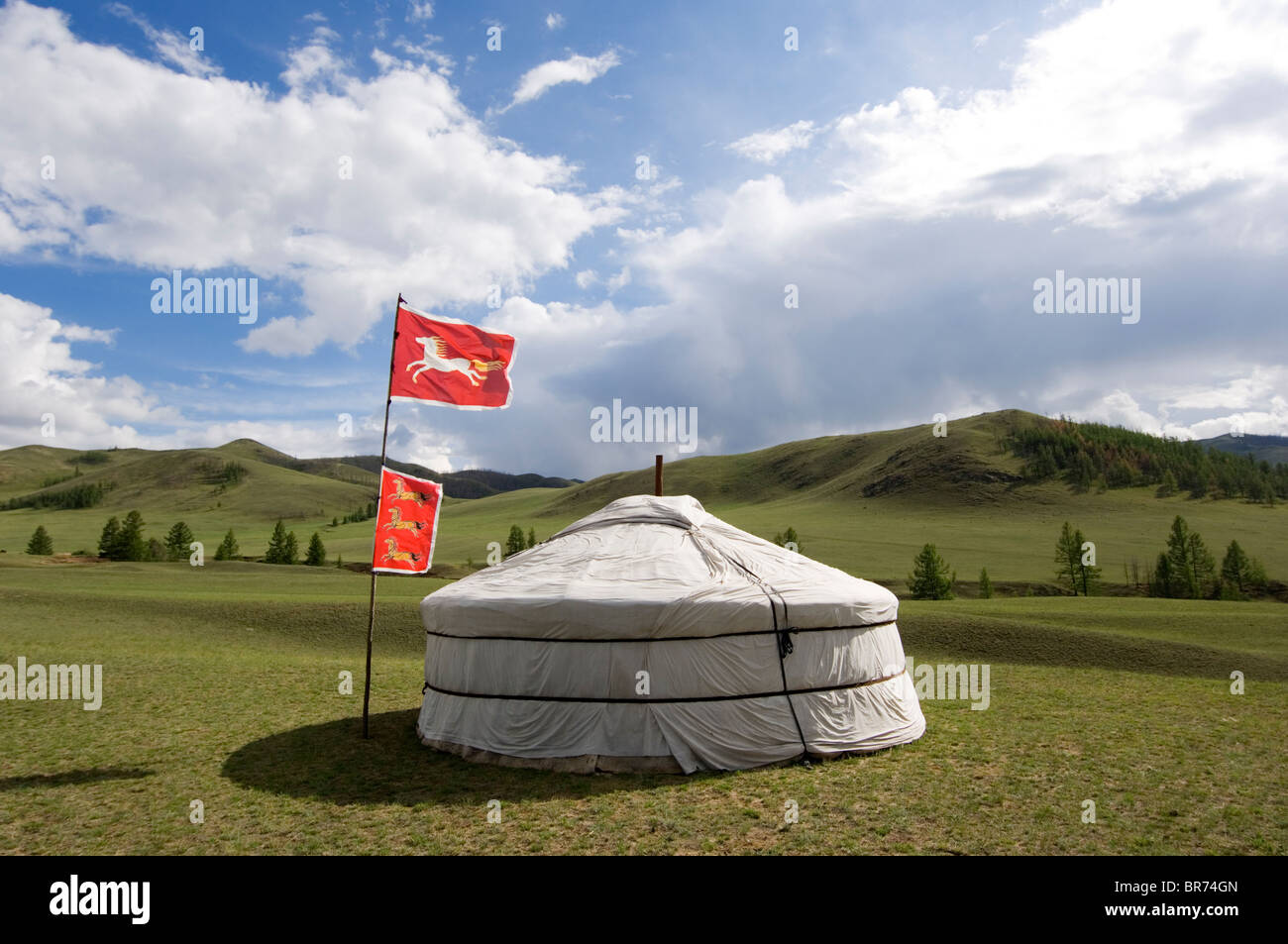 Ger camp Terelj National Park Mongolia Stock Photo