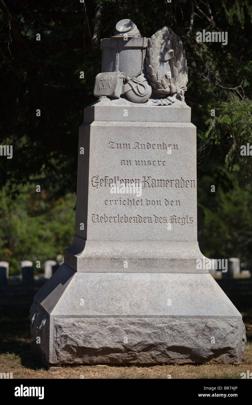 Monument in German, Antietam National Cemetery, Antietam Civil War Battlefield, Virginia USA Stock Photo