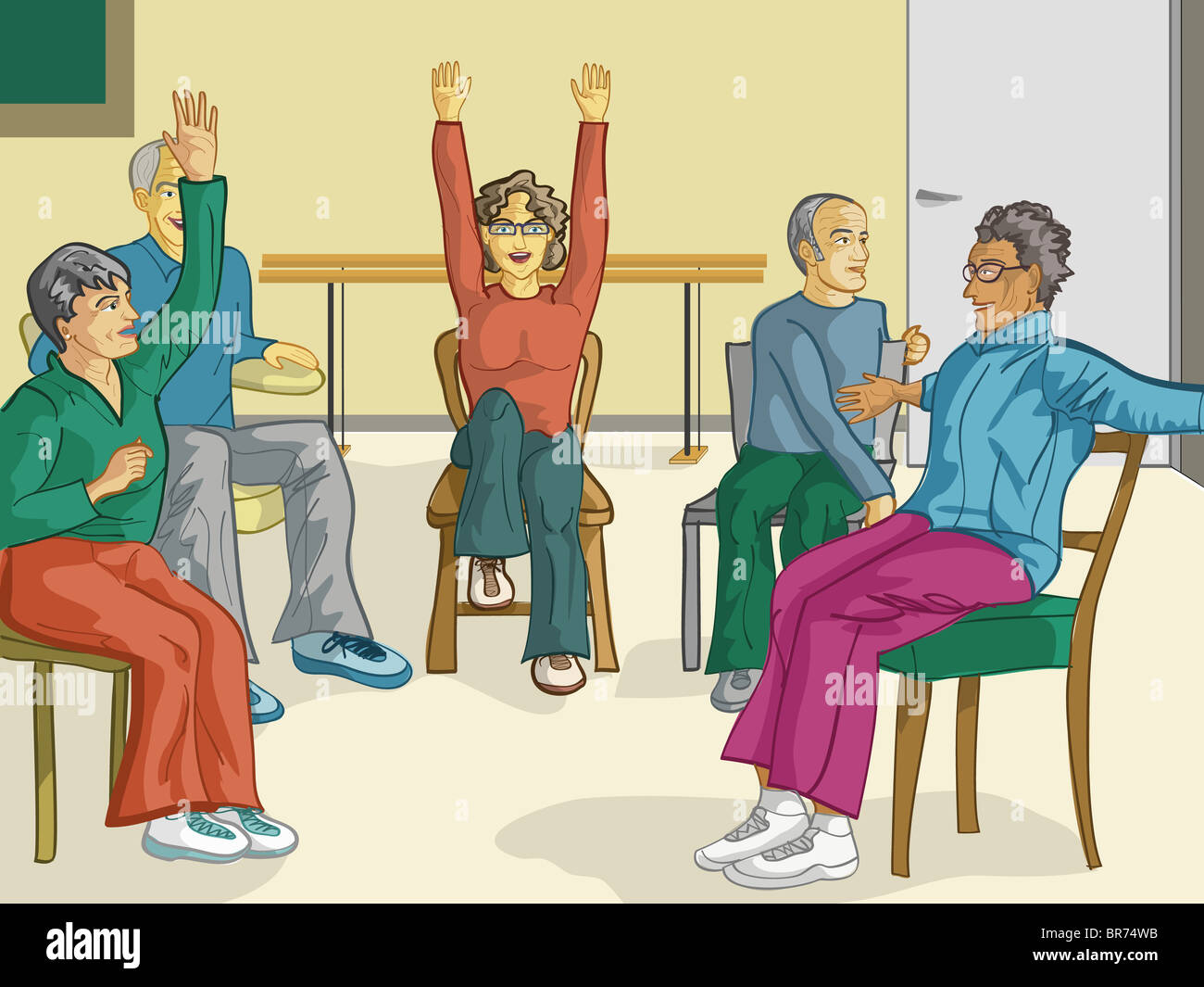 Small group of adults sitting in chairs hires stock photography and