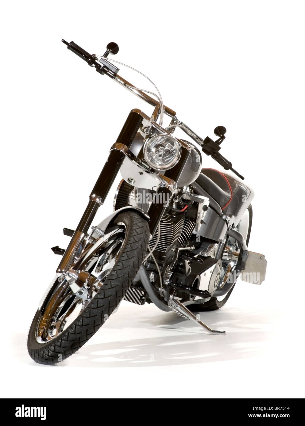 High End Custom Chopper Motorcycle Seen From The Front With Handlebar And Wheel Turned Toward The Viewer Isolated Stock Photo Alamy