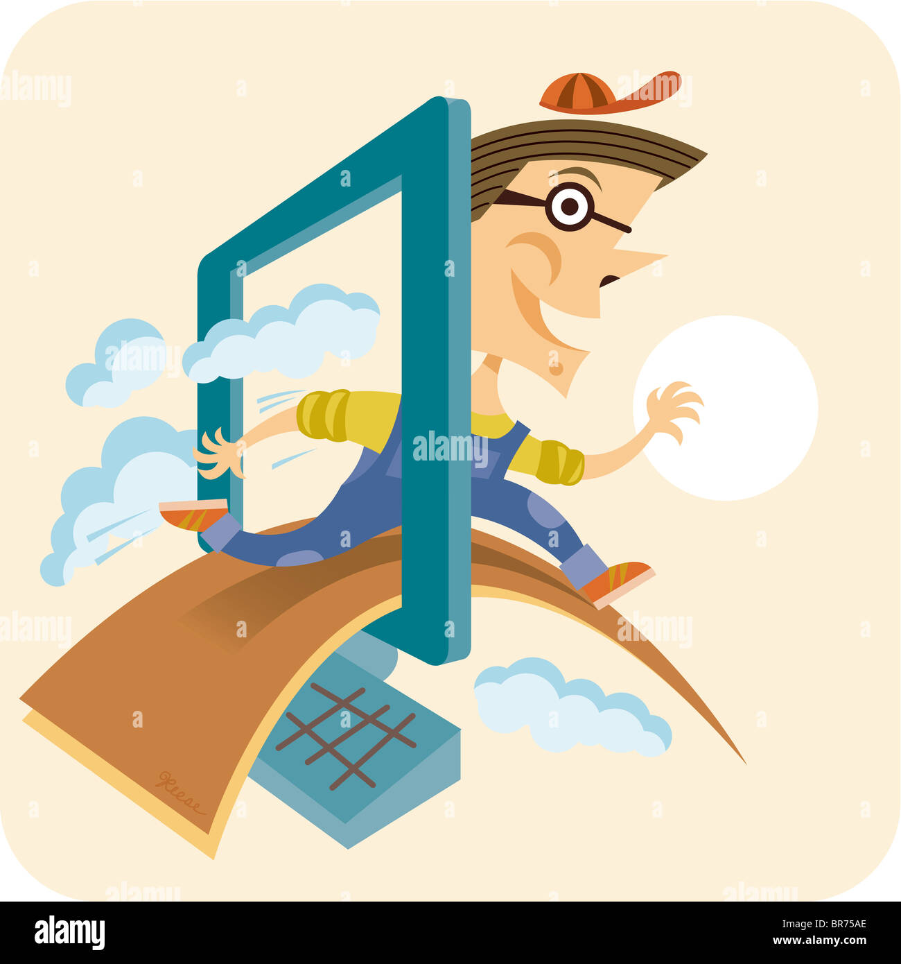 A young boy jumping through a computer monitor Stock Photo Alamy