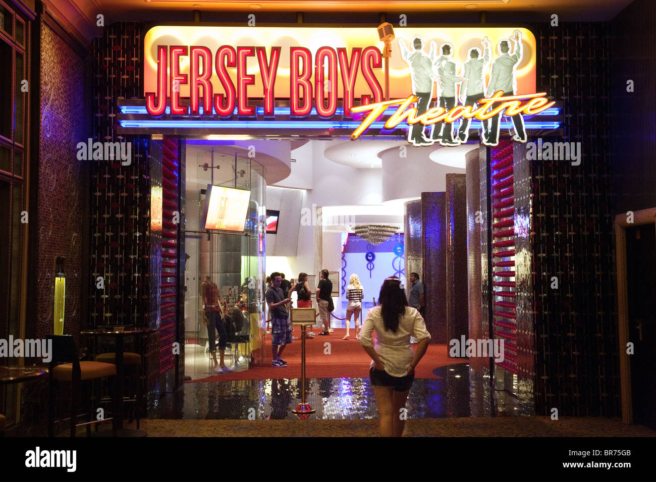 The entrance to the Palazzo Hotel theatre showing 'Jersey Boys'; Las Vegas USA Stock Photo