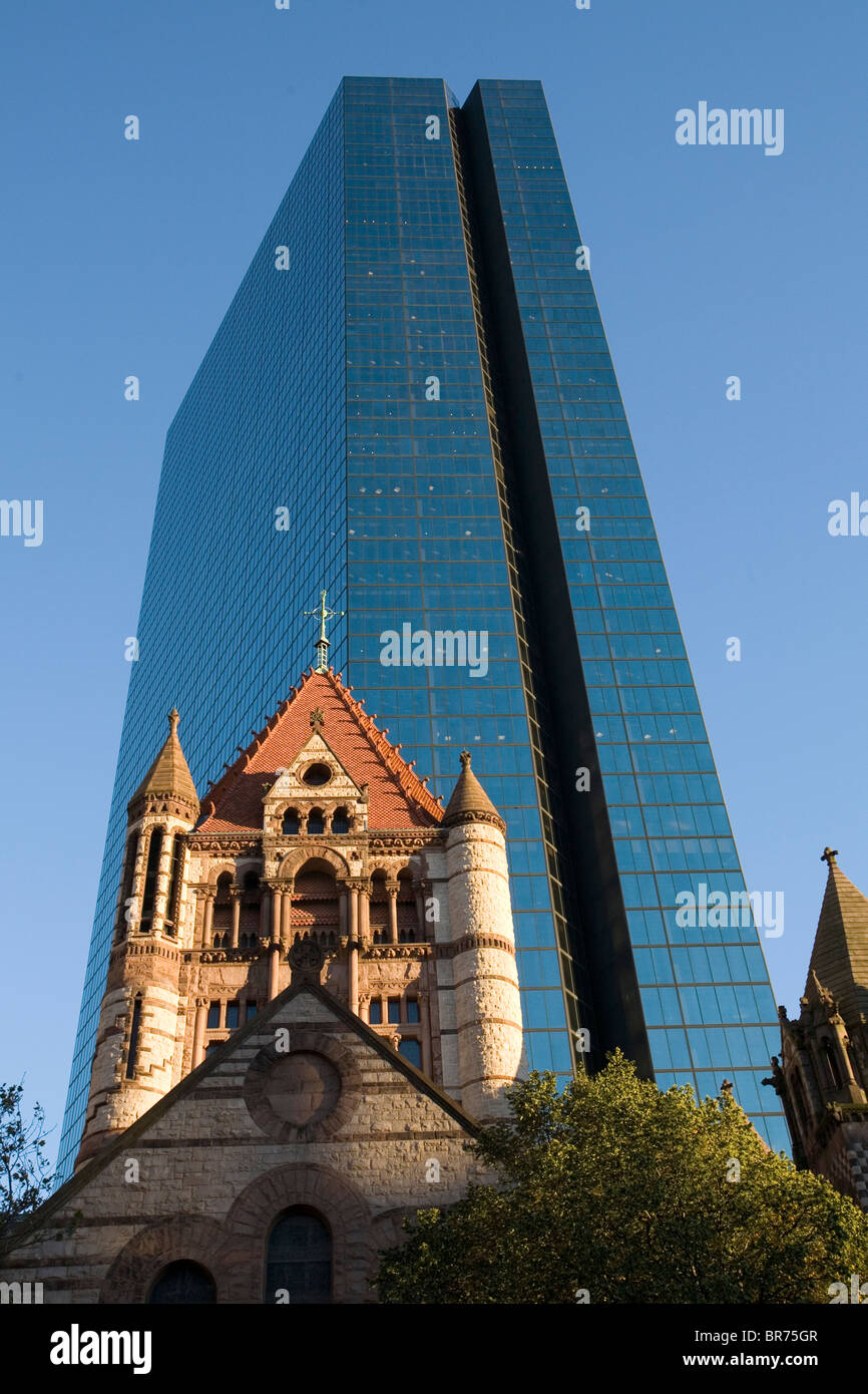Anchored by the modern John Hancock building and the stately Trinity Church Copley Square is a favorite Boston Tourist destinat Stock Photo