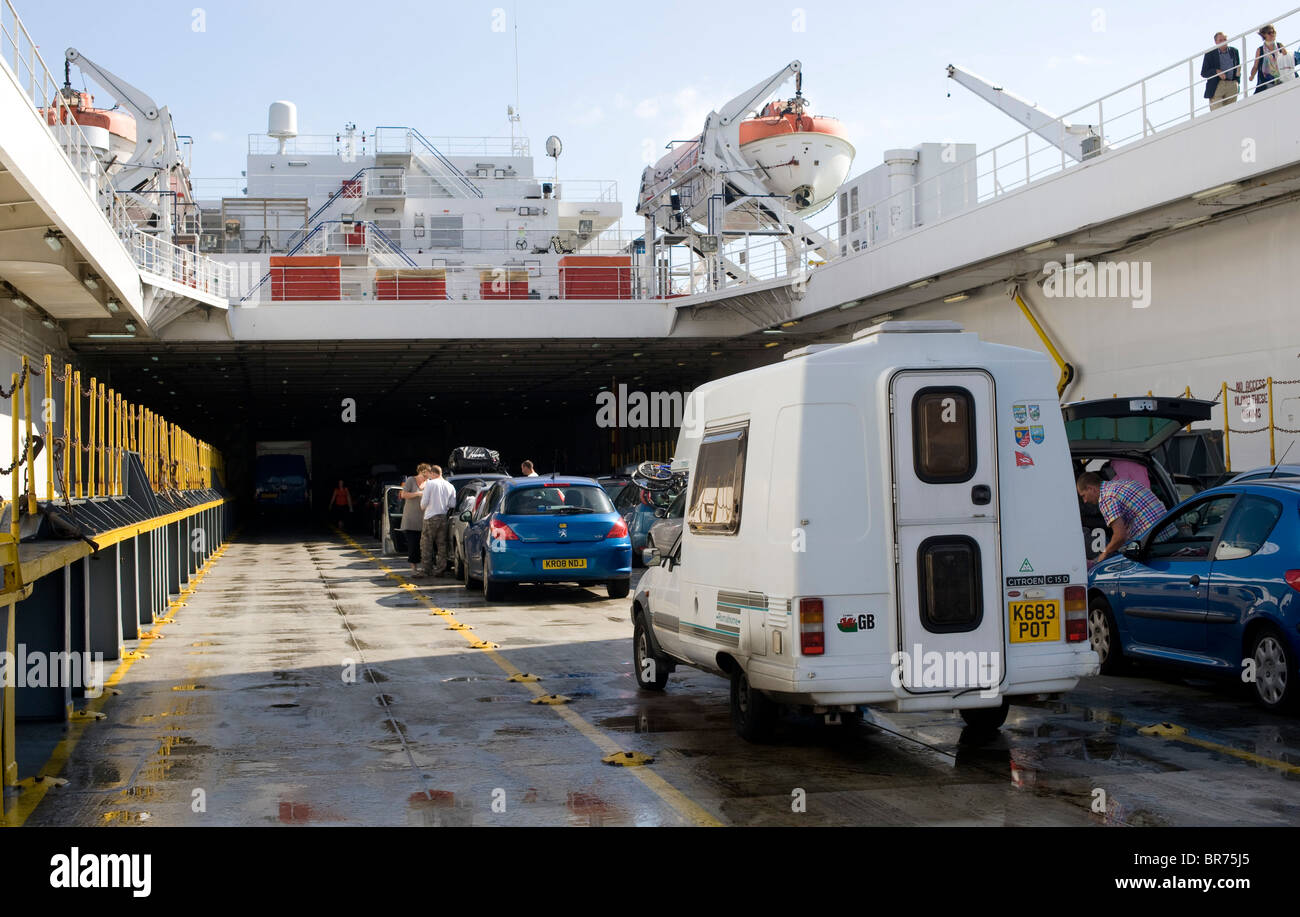 Deck of car ferry Dover Harbour scene Car Ferries Stock Photo