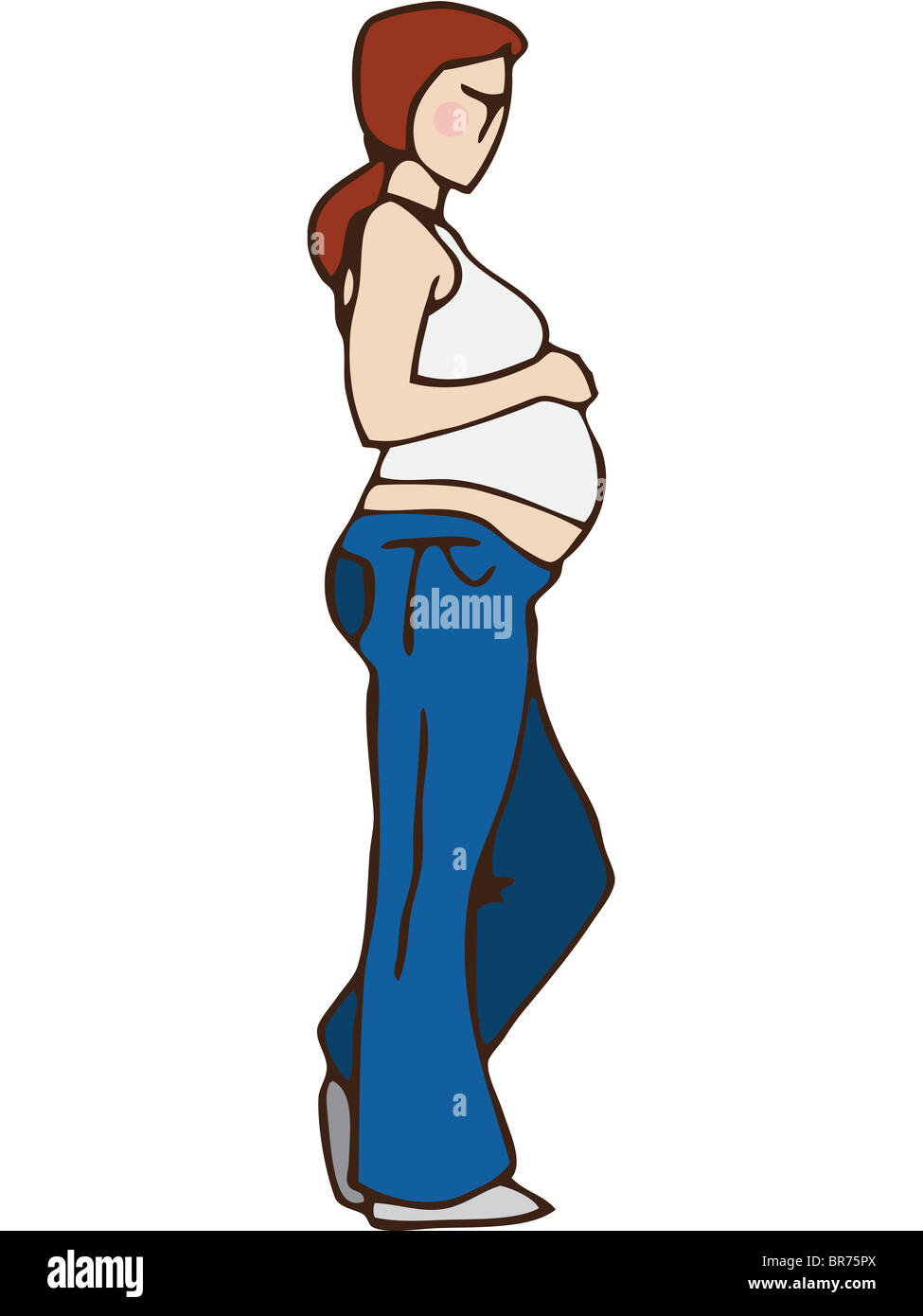 Side view of a pregnant woman holding her belly Stock Photo - Alamy