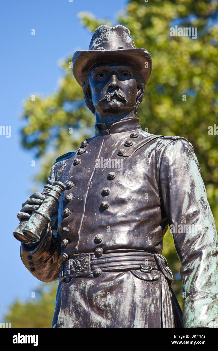 Statue of Gouverneur Warren on Little Round Top, Civil War Battlefield, Gettysburg, PA Stock Photo