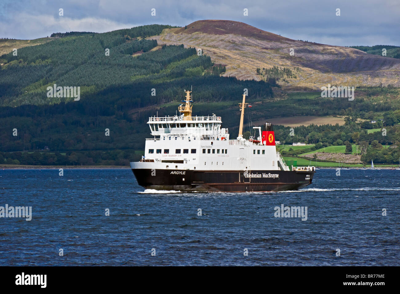 Caledonian MacBrayne car ferry Argyle preparing to berth at Rothesay on Island of Bute Scotland Stock Photo