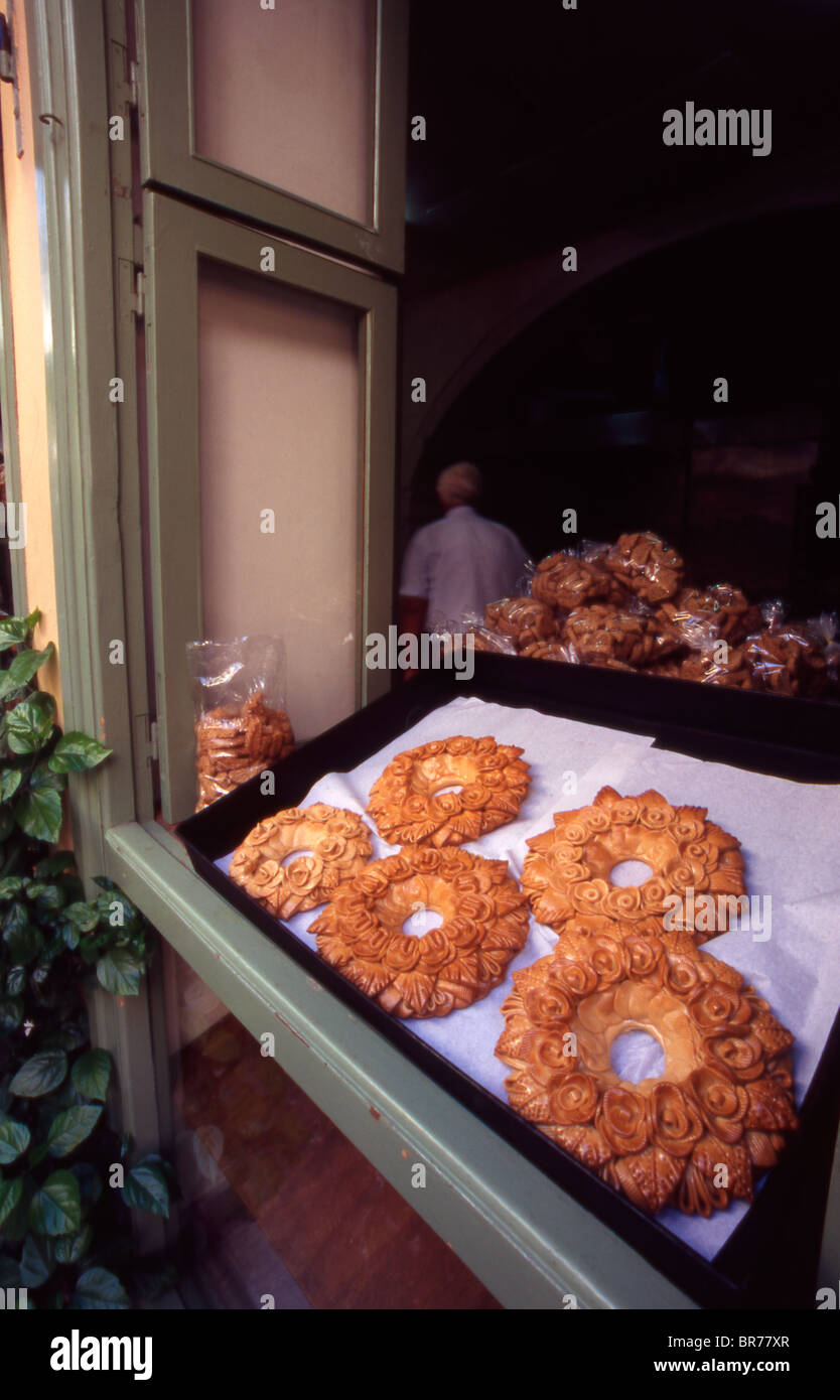 Decorative bread on display in Rethymnon Greece. Stock Photo