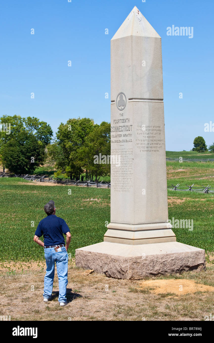 Monument to the fourteenth Connecticut Infantry, Antietam Civil War Battlefield, Virginia USA Stock Photo