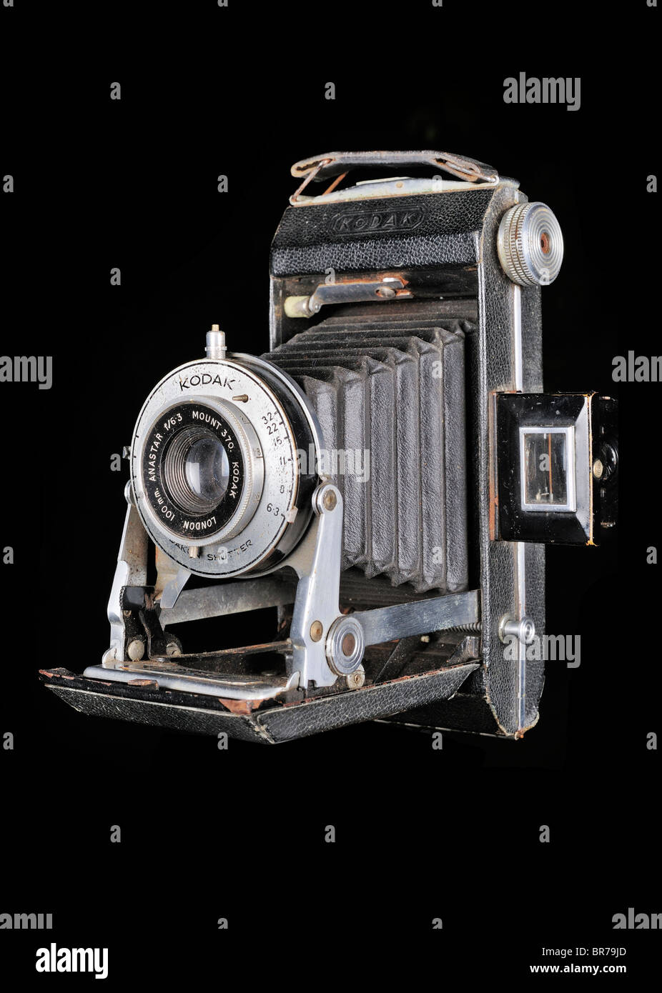 Old Kodak bellows camera, isolated on black Stock Photo