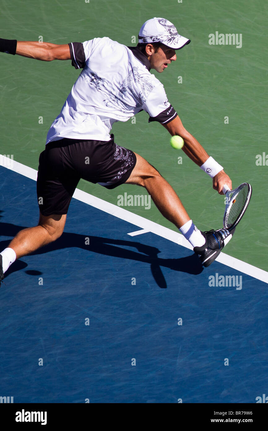 Novak Djokovic (SRB) competing in the Men's Semi-Finals in Arthur Ashe Stadium at the 2010 US Open Tennis. Stock Photo