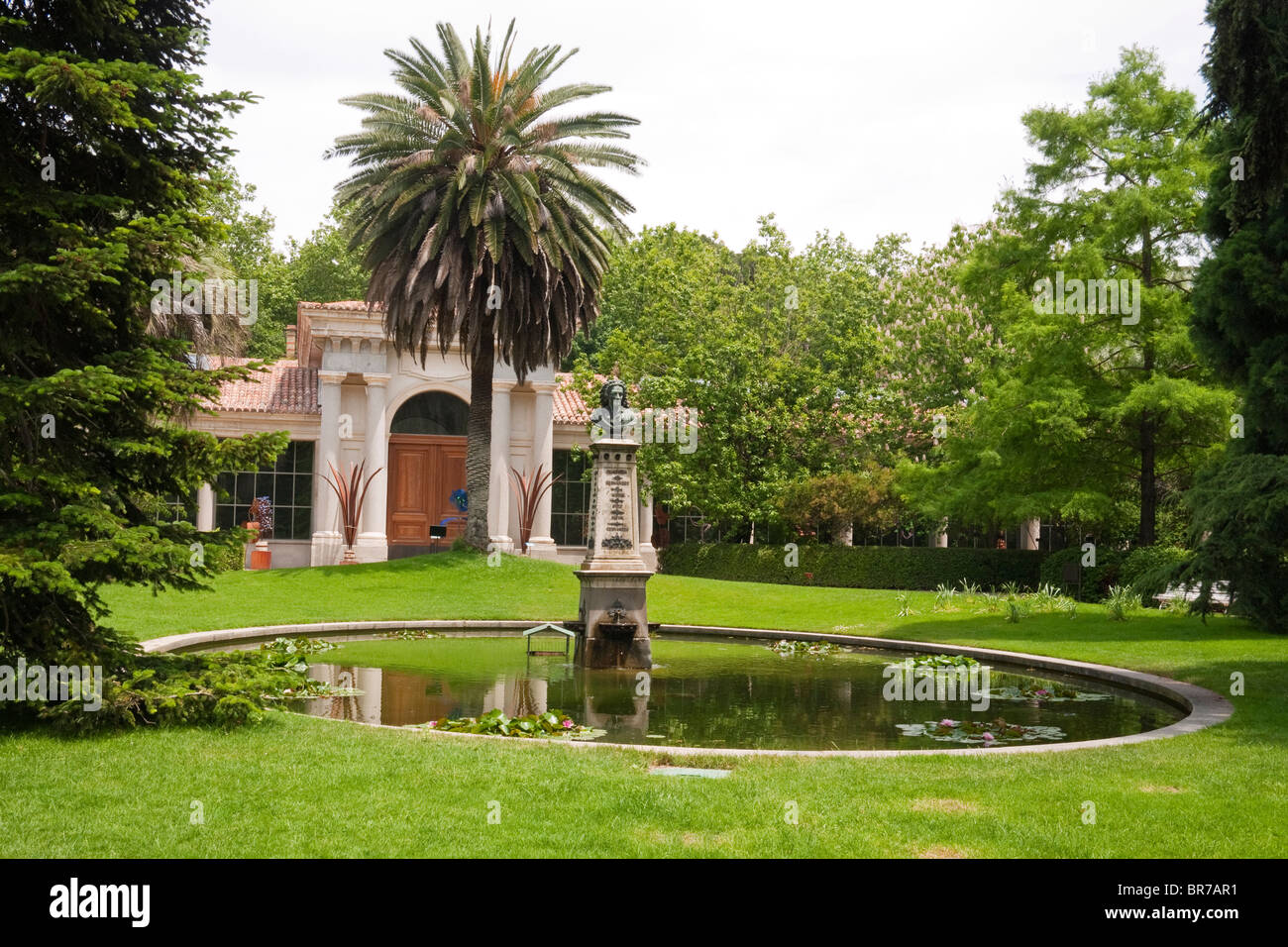 Real Jardín Botánico, the Royal Botanic Gardens, Madrid, Spain.  The Villanueva Pavilion is in the background Stock Photo