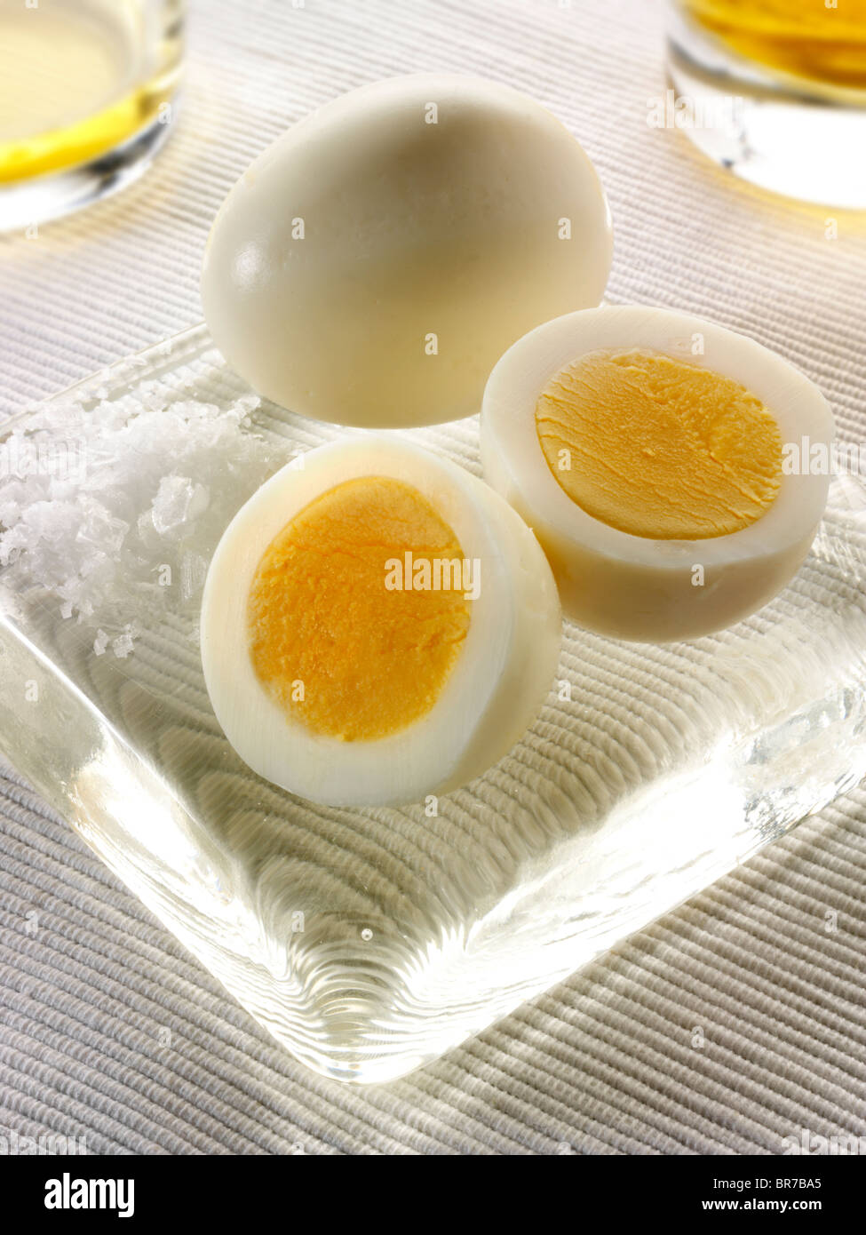 Traditional British preserved pickled eggs ready to eat Stock Photo