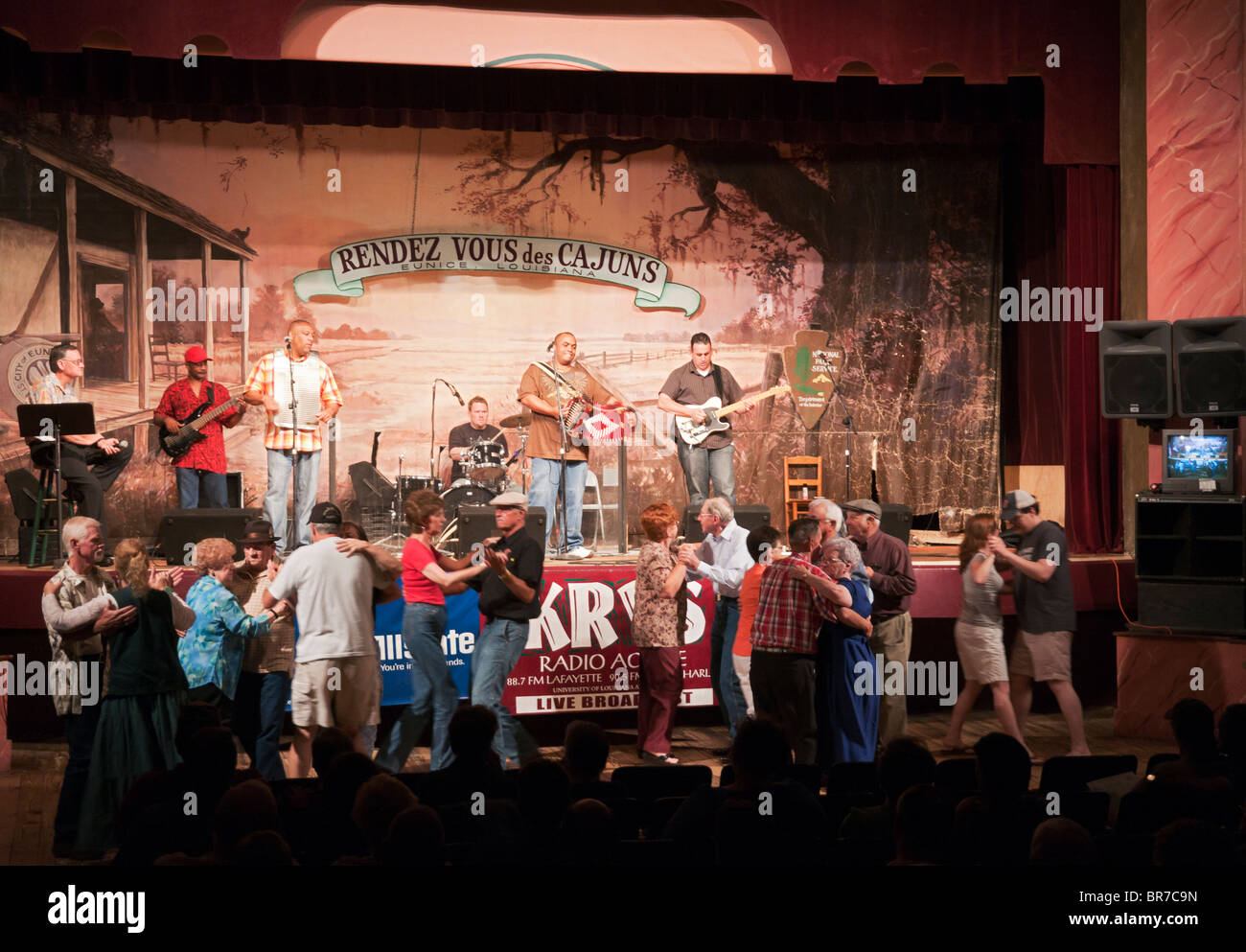 Louisiana, Eunice, Liberty Theater built 1927, Saturday night live music radio broadcast Corey Ledet Zydeco Band Stock Photo