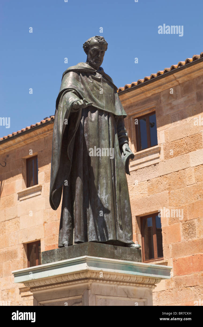 Statue Of Fray Luis Ponce De León In Front Of The Escuelas Mayores Or University Building; Salamanca, Salamanca Province, Spain Stock Photo