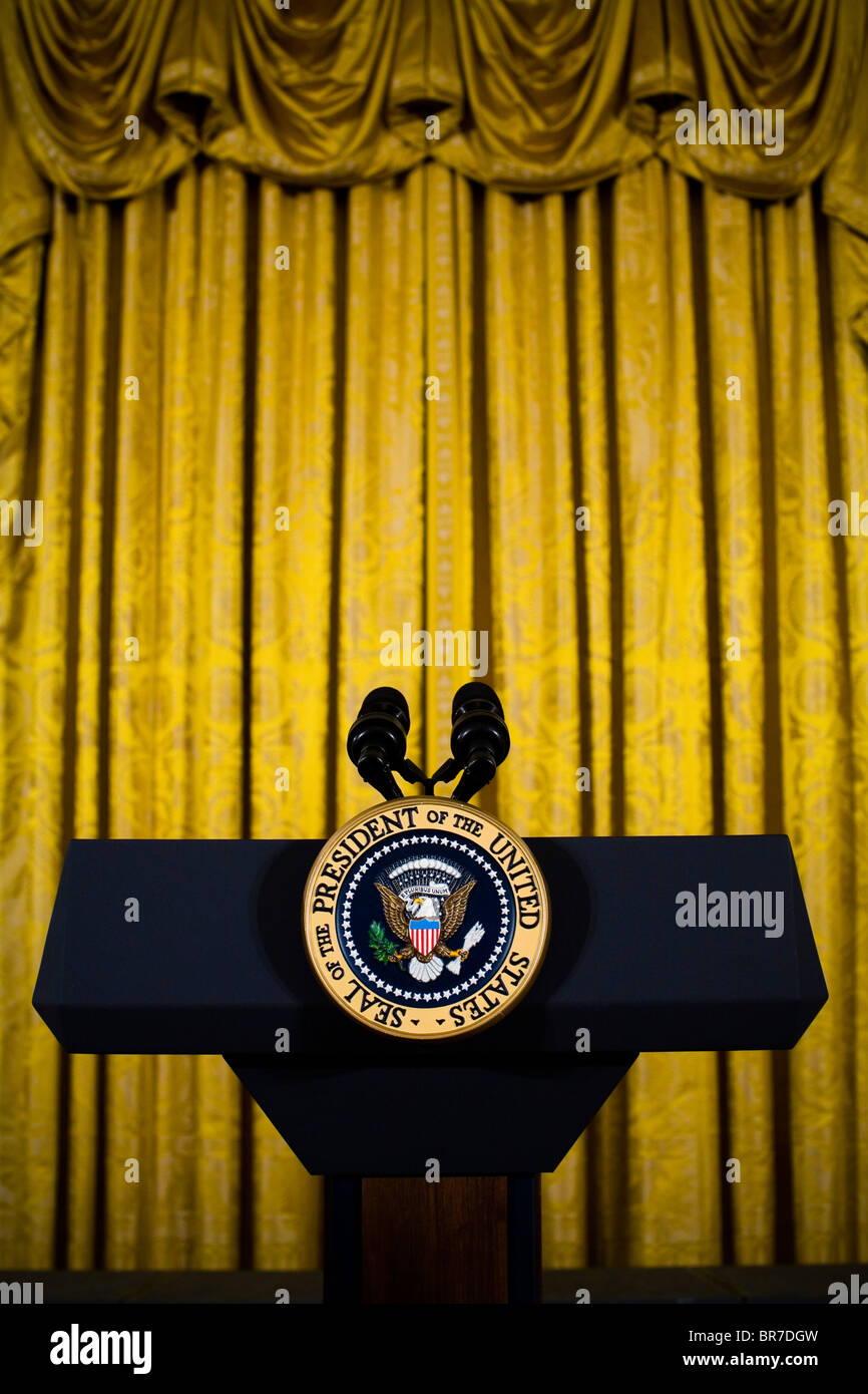 The East Room of the White house is prepared for an event with the President Stock Photo