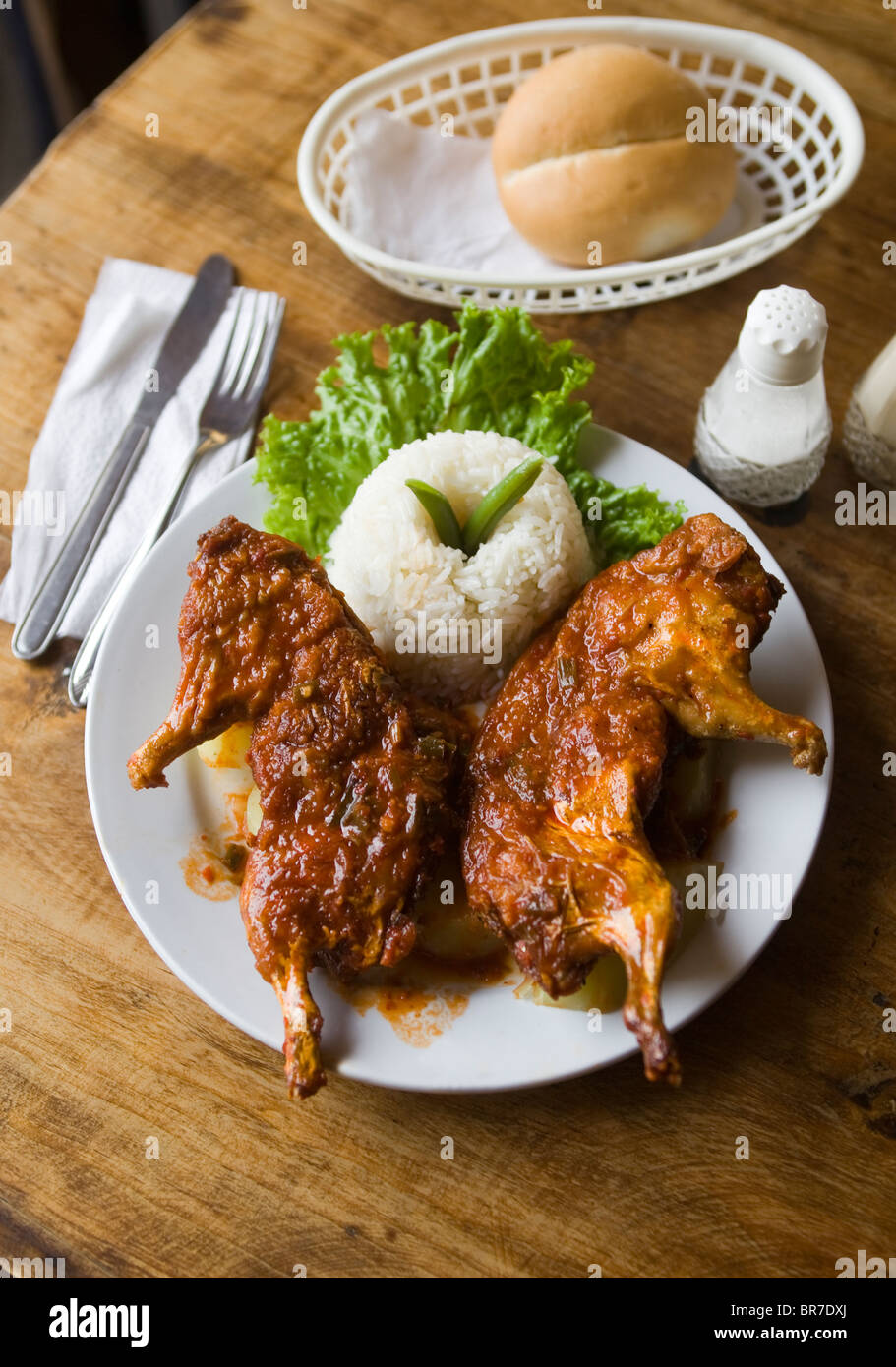 Roast Guinea Pig or Cuy in a restaurant in Lima Peru Stock Photo