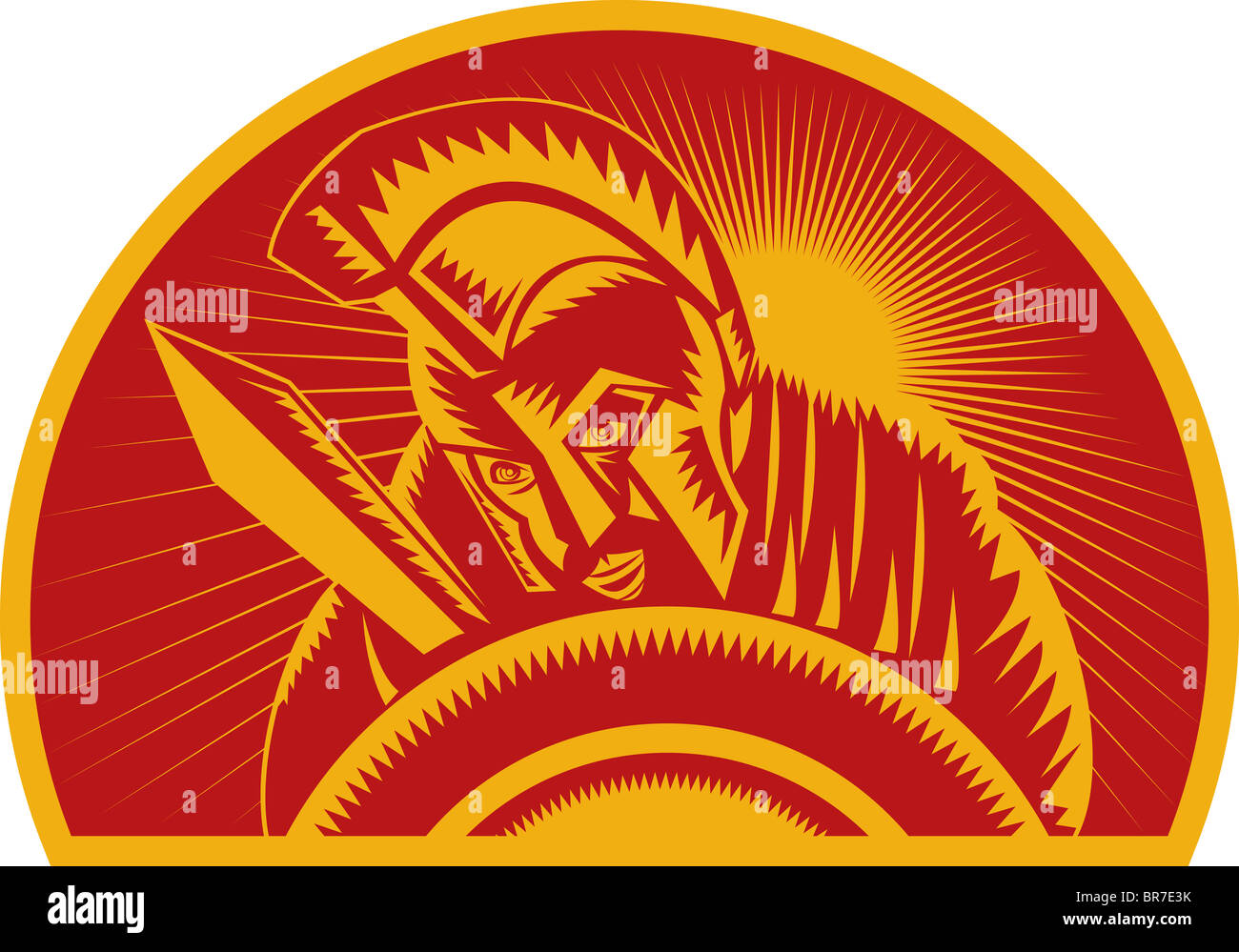 Roman soldier or gladiator with sword and shield woodcut style ...