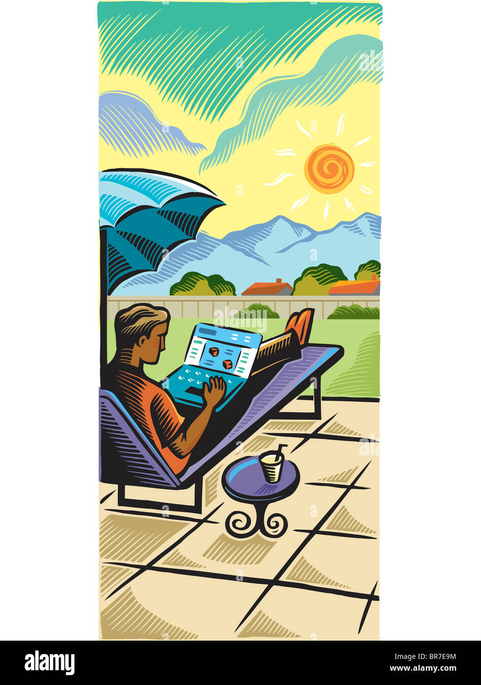 Businessman using his laptop on his patio Stock Photo - Alamy