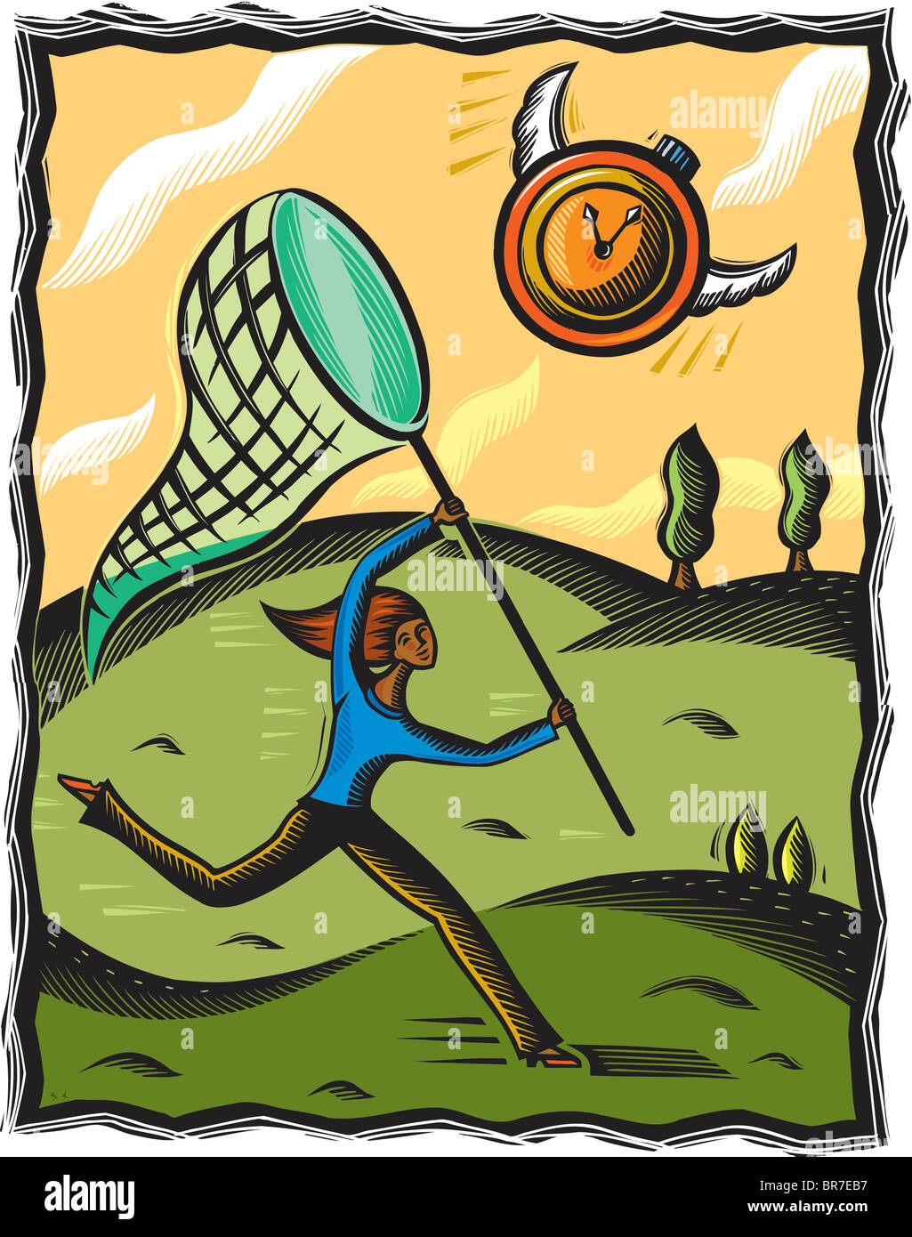 Woman trying to catch time Stock Photo Alamy